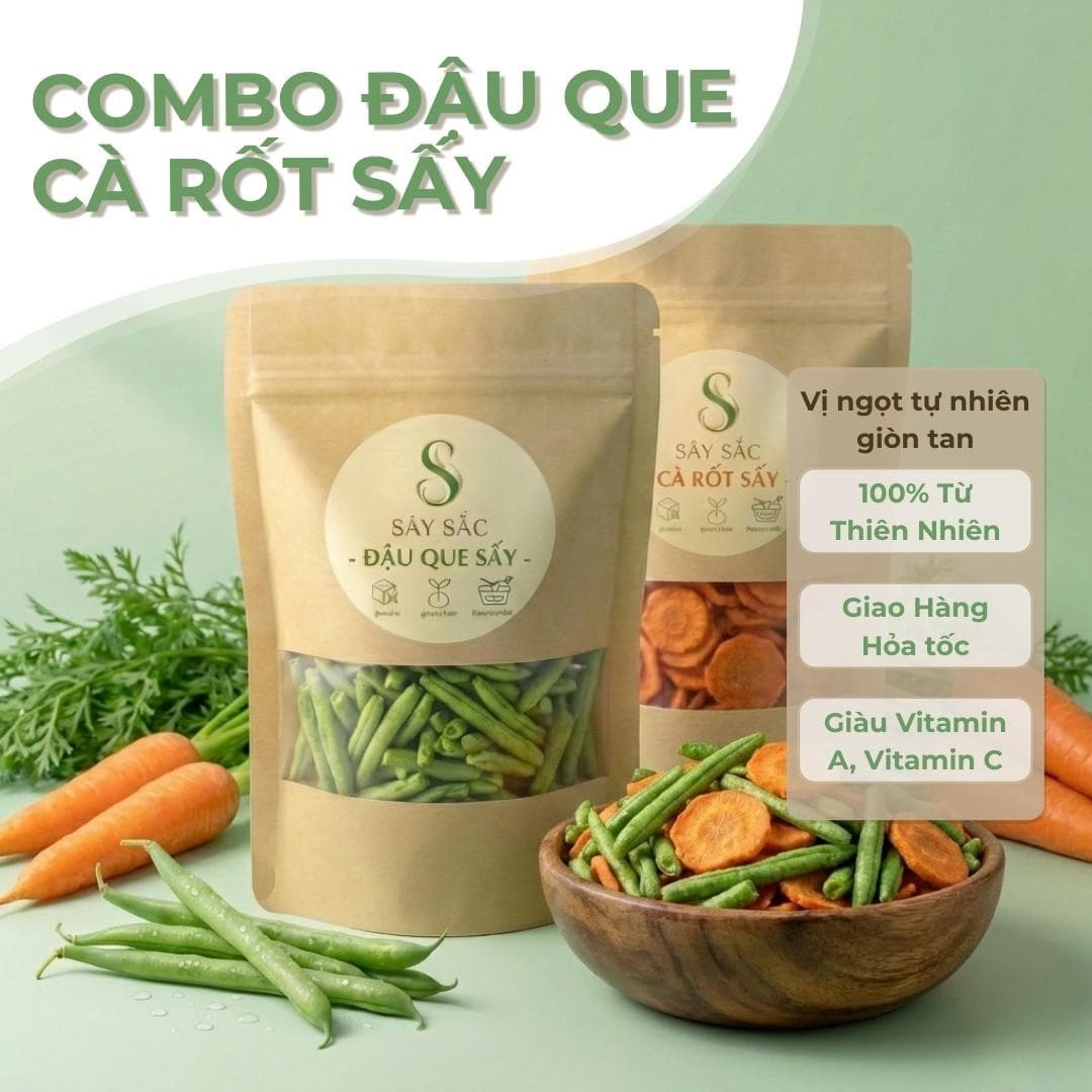 Combo Đậu Và Cà Rốt Sấy Giòn Sây Sắc Ngon Tự Nhiên 100% Việt Nam 500g - Trái cây sấy SAYSAC