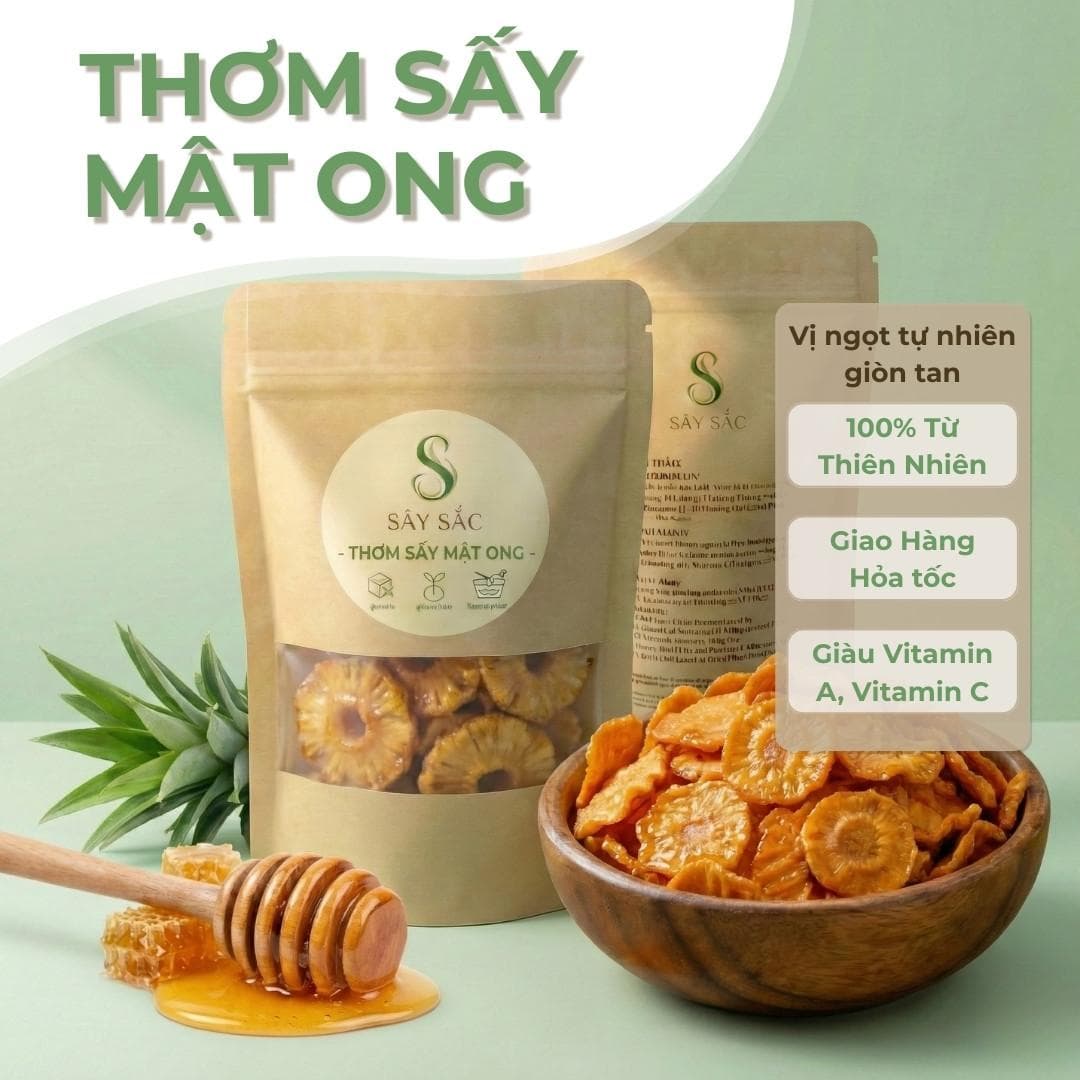 Thơm Sấy Mật Sây Sắc Ngon Tự Nhiên 100% Việt Nam 250-500g - Trái cây sấy SAYSAC